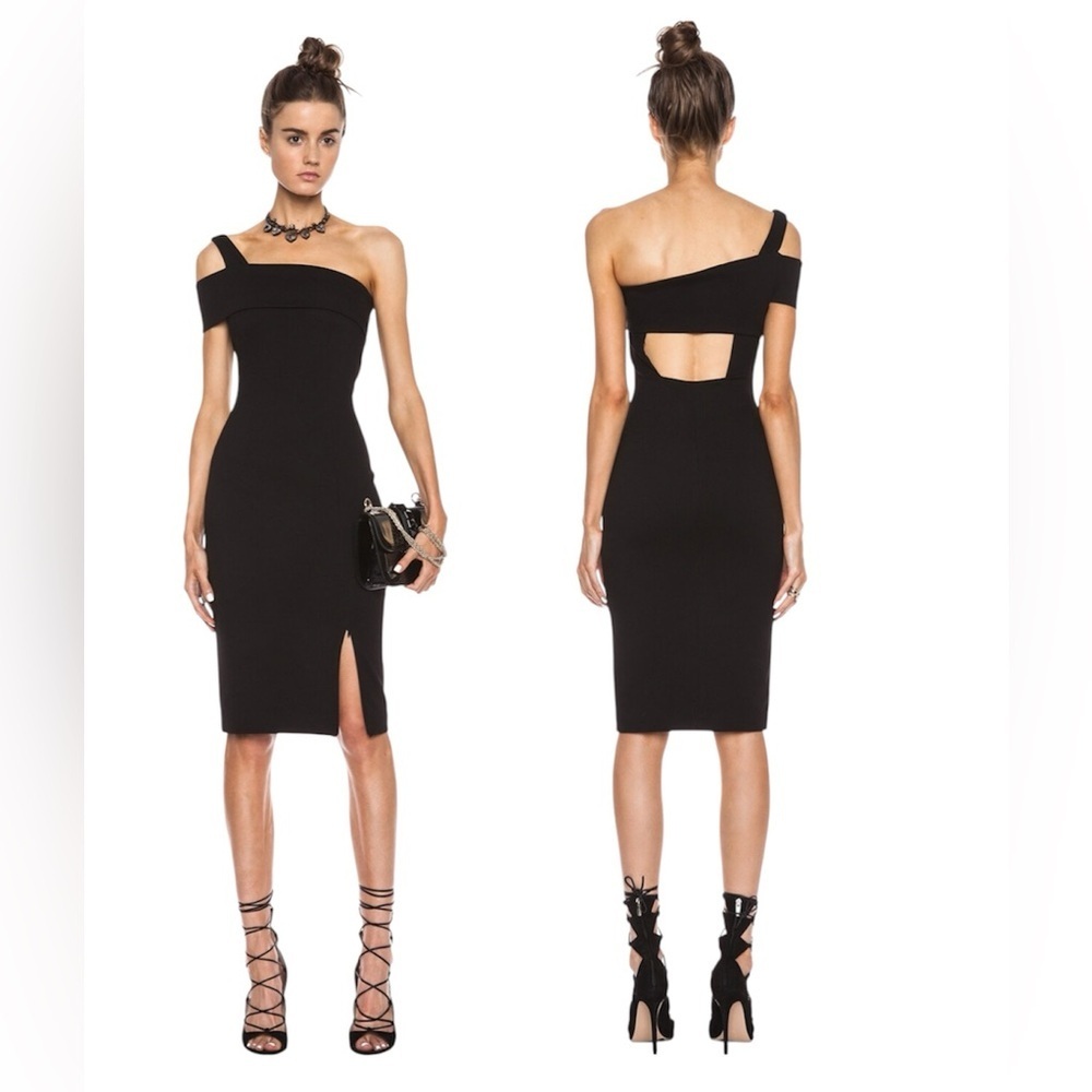 Nicolas Elegant Black Off-Shoulder Dress Ponti Wrap Backless Rayon-Blend